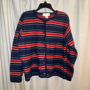 Tally Ho Multicolor Striped Vintage Cardigan 100% Wool